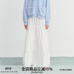 温柔风白色半身裙女显瘦蛋糕裙A字中长裙 白木明纱 SPEAR YOUTH