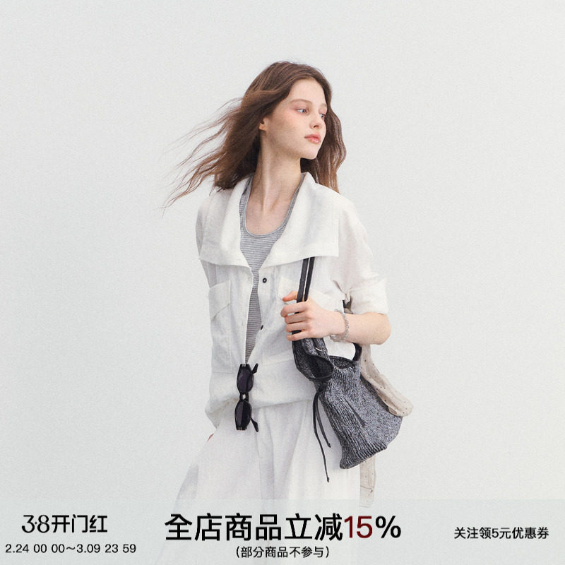 SPEAR YOUTH“难以抗拒”天丝亚麻衬衫大方领通勤百搭长袖上衣