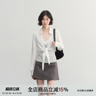 SPEAR YOUTH“呼吸感”天丝假两件绑带收腰长袖衬衫拼接随性上衣