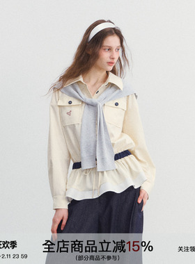 SPEAR YOUTH“你的名字”原创拼接衬衫松紧收腰外套通勤休闲上衣