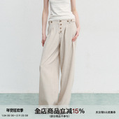 YOUTH 长期主义 老钱风低腰纽扣阔腿裤 SPEAR 松弛感直筒长裤