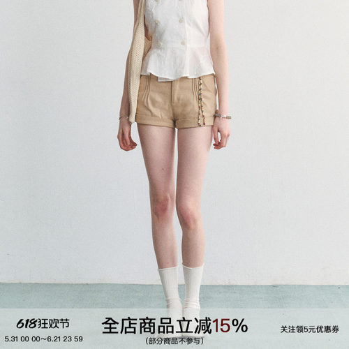 零缺点卡其工装翻边显瘦休闲短裤
