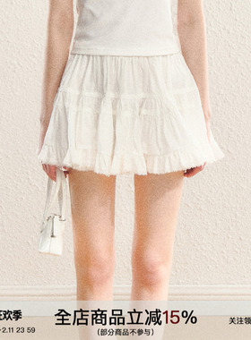 SPEAR YOUTH“织梦馆”高腰a字显瘦法式蕾丝拼接蛋糕裙白色半身裙