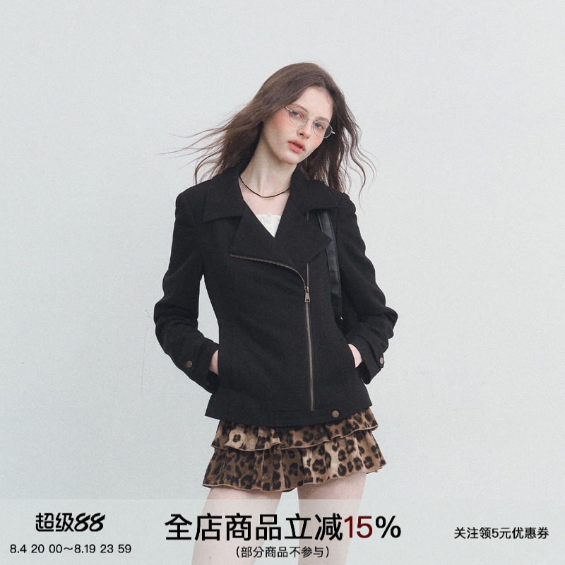 迷失东京解构西装领短款拉链外套