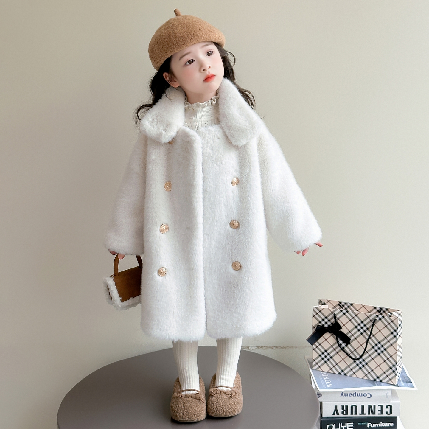 女童秋冬款仿皮草中长款外套