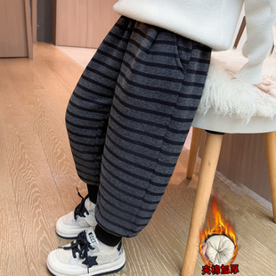 子冬季 一条过冬裤 加厚女宝宝条纹棉裤 儿童冬装 2025新款 女童夹棉裤