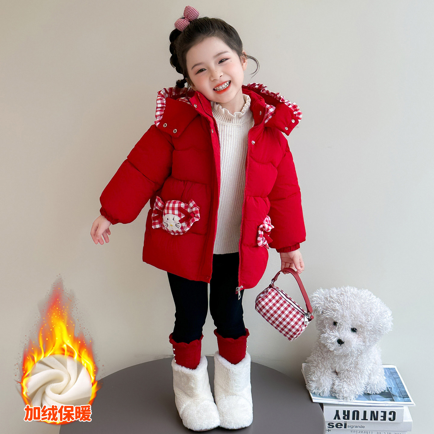 女童冬季加绒加厚棉服外套