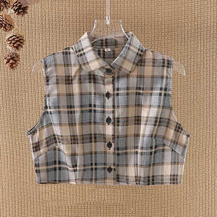 秋冬假领子女百搭假领配毛衣减龄加厚磨毛格子假衬衫 饰衣领新 领装