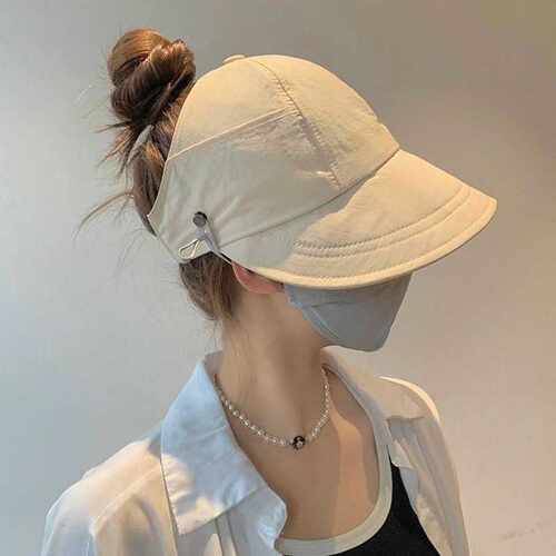 夏季帽子薄款透气女式鸭舌帽可扎马尾防晒帽女空顶遮阳太阳帽