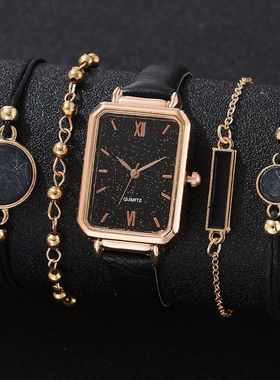 5PCS Women Watches Set New Rose Gold Green Ladies Bracelet W