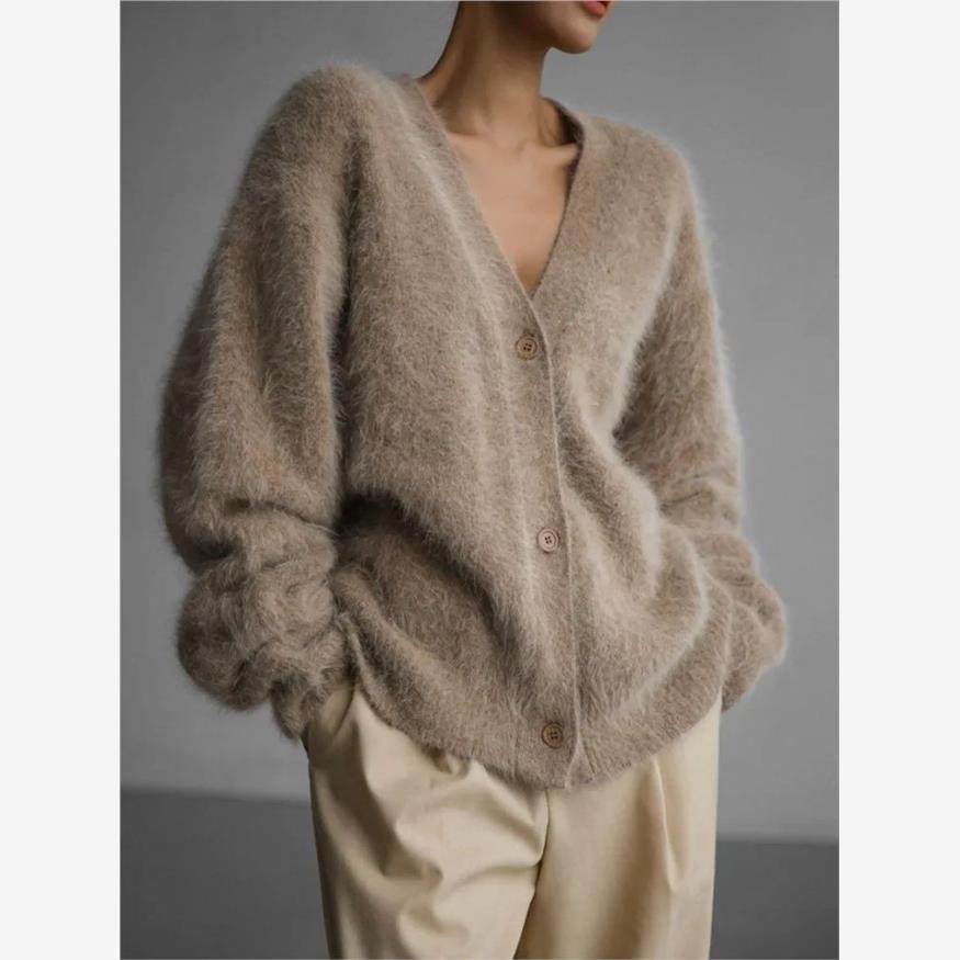 Fashion New Knitted Angola Cardigan Women Luxe Mink Oversize