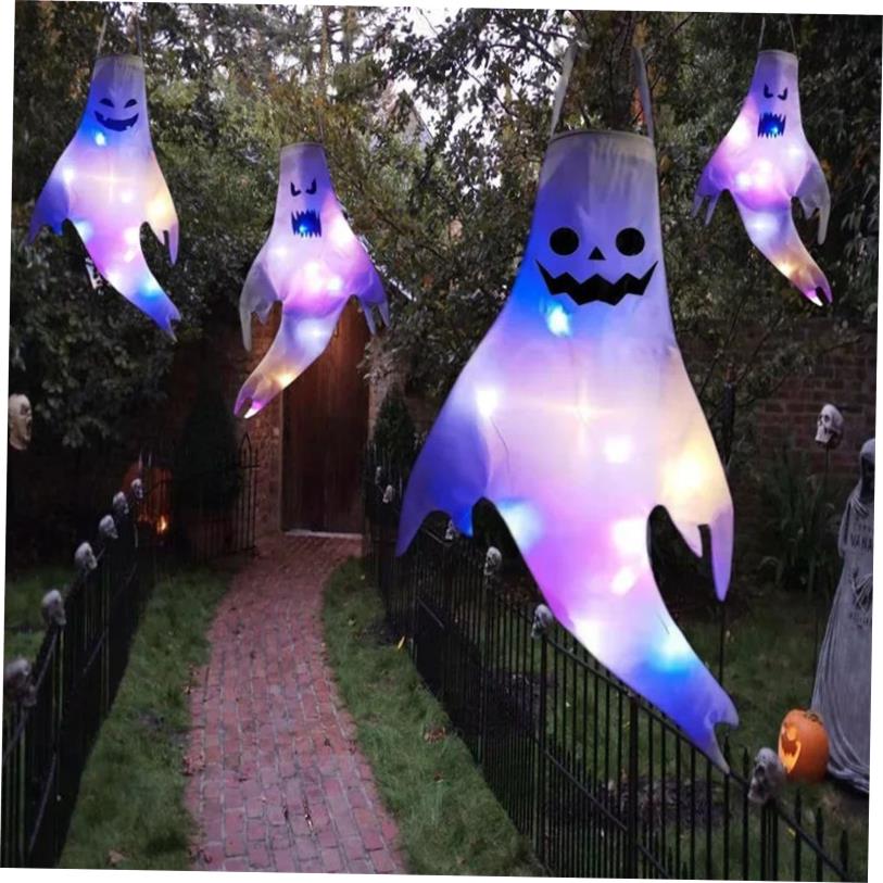 Halloween Ghost Hanging with LED Light Spooky Ghost Flag Ind