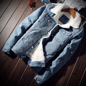 coats jeans man Young thicken winter men denim jacket warmth