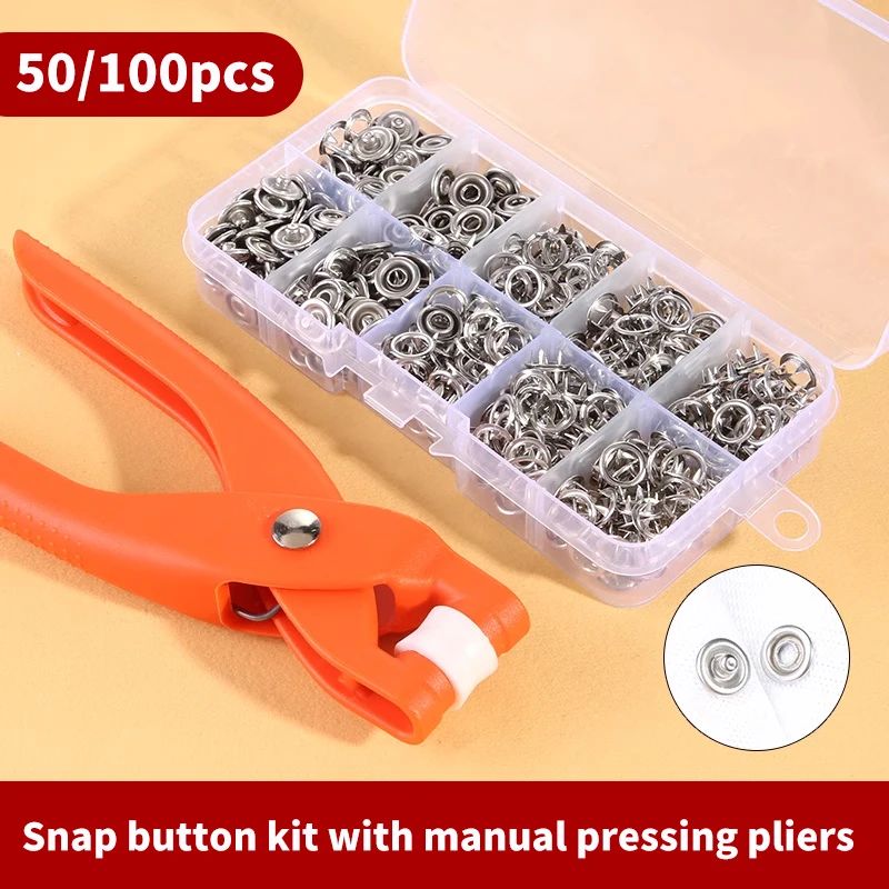 Snap Button Kit With Hand Pressure Pliers 50pcs 100pcs Snaps