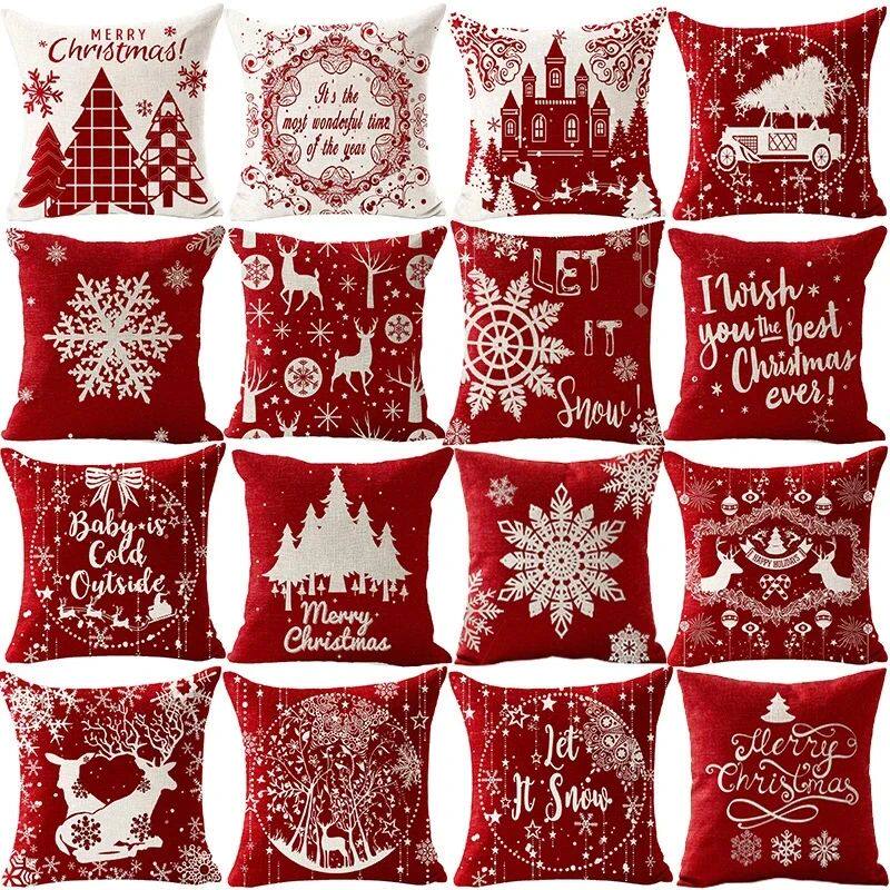 2024 New Year Christmas cushion cover Linen pillow covers Ho