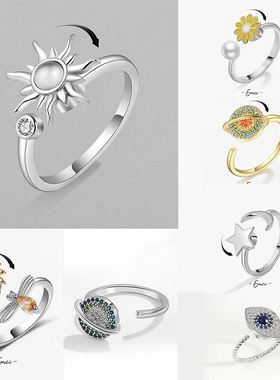 Anti Stress Anxiety Ring For Women Satinless Steel Sunflower