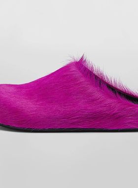 Italy Real Leather fur Slippers Women Mule Runway Flats Thic