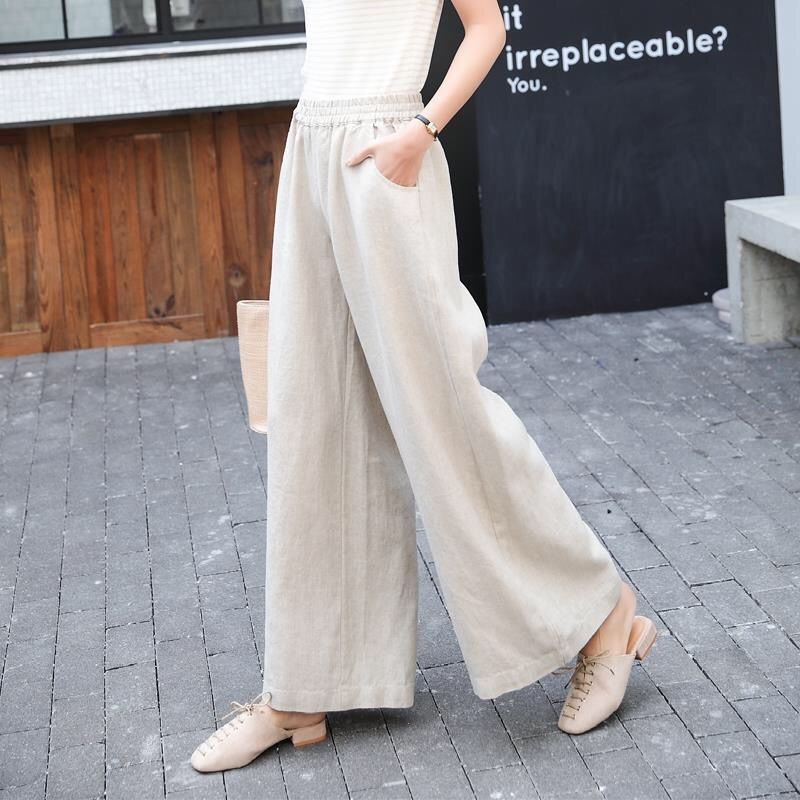 Women Cotton Linen Trousers Office Loose Pants Summer Cloth