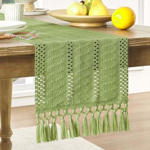 Style Boho Table Runner Woven Home Decor棉麻桌旗圣诞流苏桌面