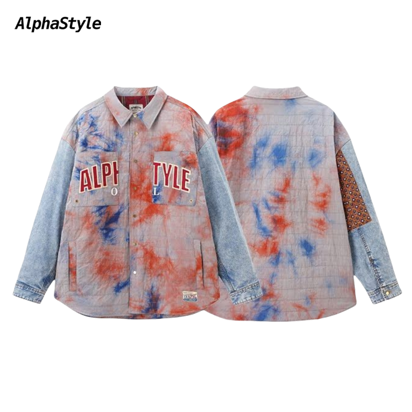 秋冬季扎染衬衫牛仔夹棉外套男女