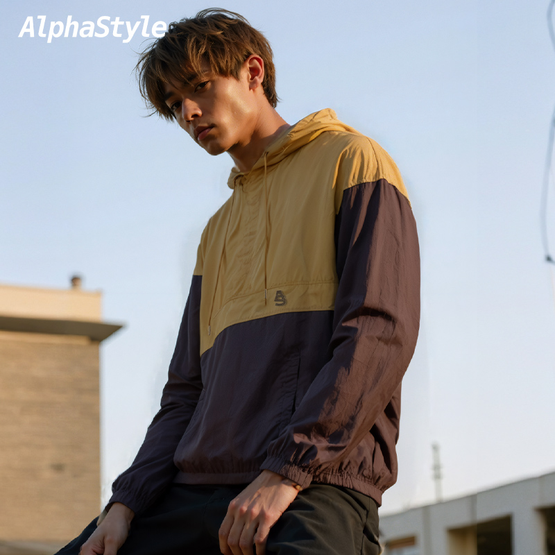 AlphaStyle夏季连帽风衣撞色轻薄