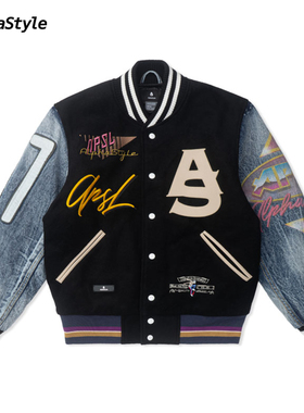 【明星同款】AlphaStyle冬季羊毛棒球夹克外套刺绣美式复古宽松男