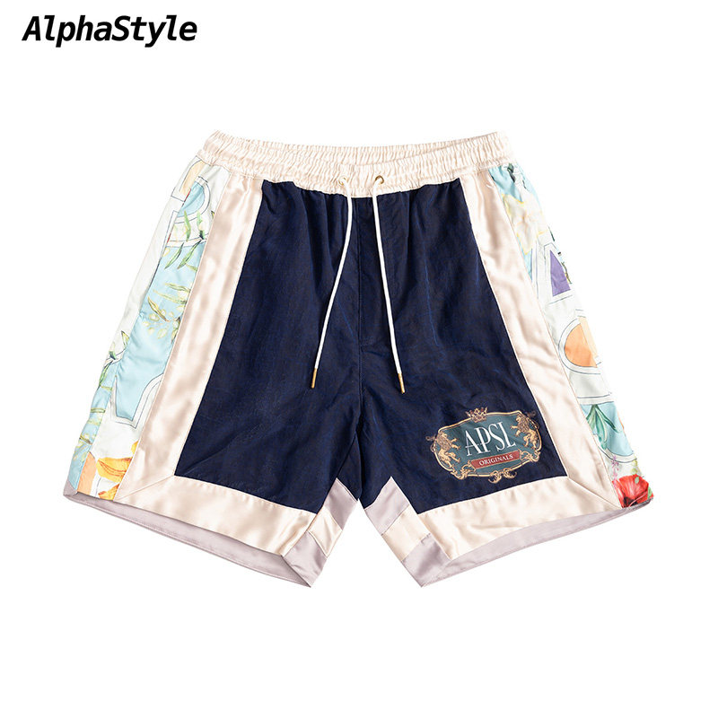 AlphaStyle夏季短裤撞色拼接短裤