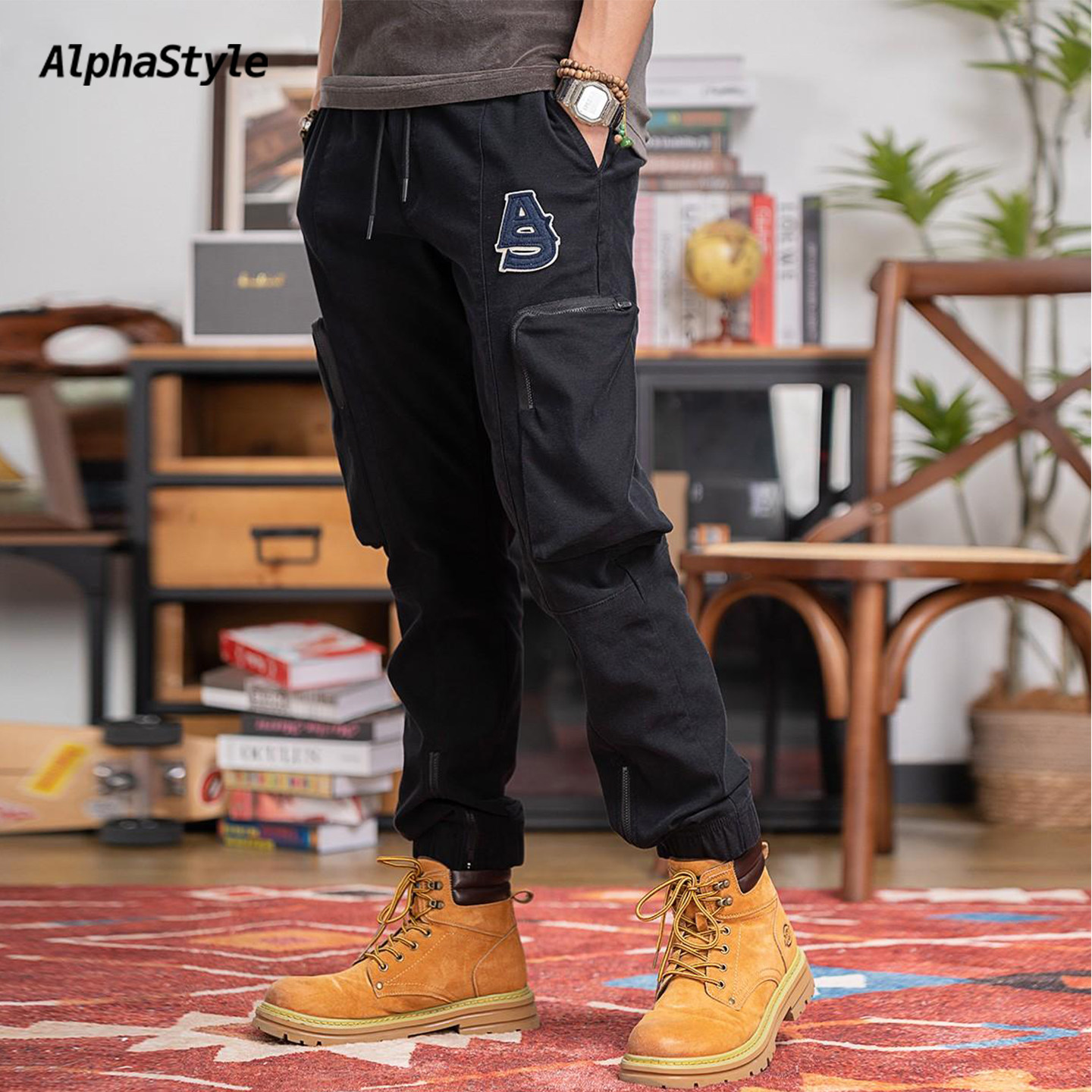 AlphaStyle秋冬厚款工装裤束脚裤