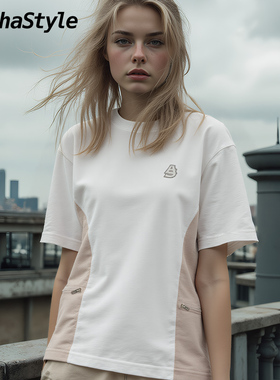 AlphaStyle夏季新款Updike口袋T恤男女情侣美式休闲拼接设计潮牌