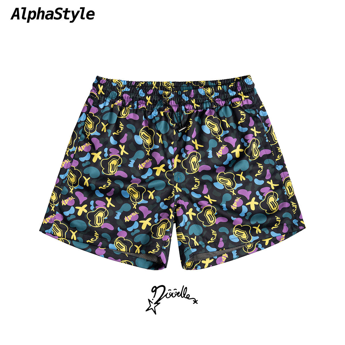 Doodle联名款涂鸦印花撞色四分裤