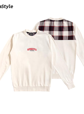 Alphastyle秋冬长袖拼接撞色卫衣刺绣简约百搭男女款新款休闲时尚