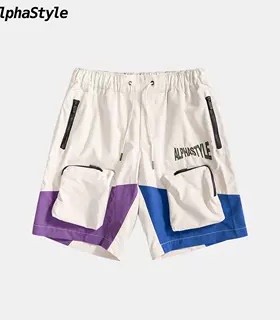 AlphaStyle夏季多巴胺拼色五分短裤登山运动时尚休闲宽松刺绣男女