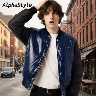 Alphastyle时尚冬季双面穿羽绒校队外套棒球夹克鹅绒保暖男女同款