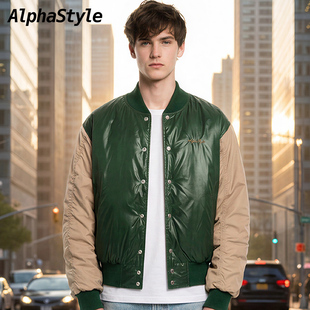 Alphastyle时尚冬季双面穿羽绒校队外套棒球夹克鹅绒保暖男女同款