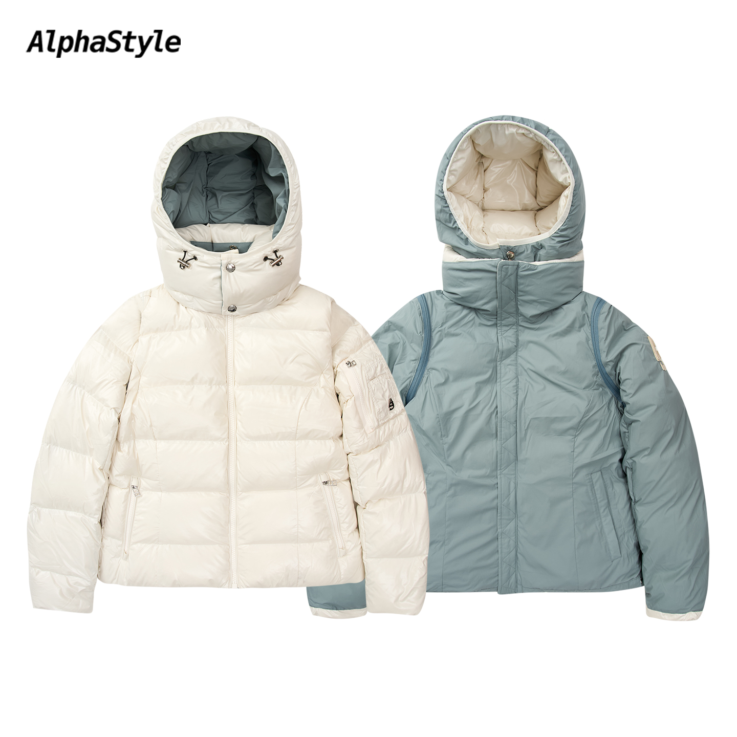 可拆卸一衣八穿短版羽绒外套