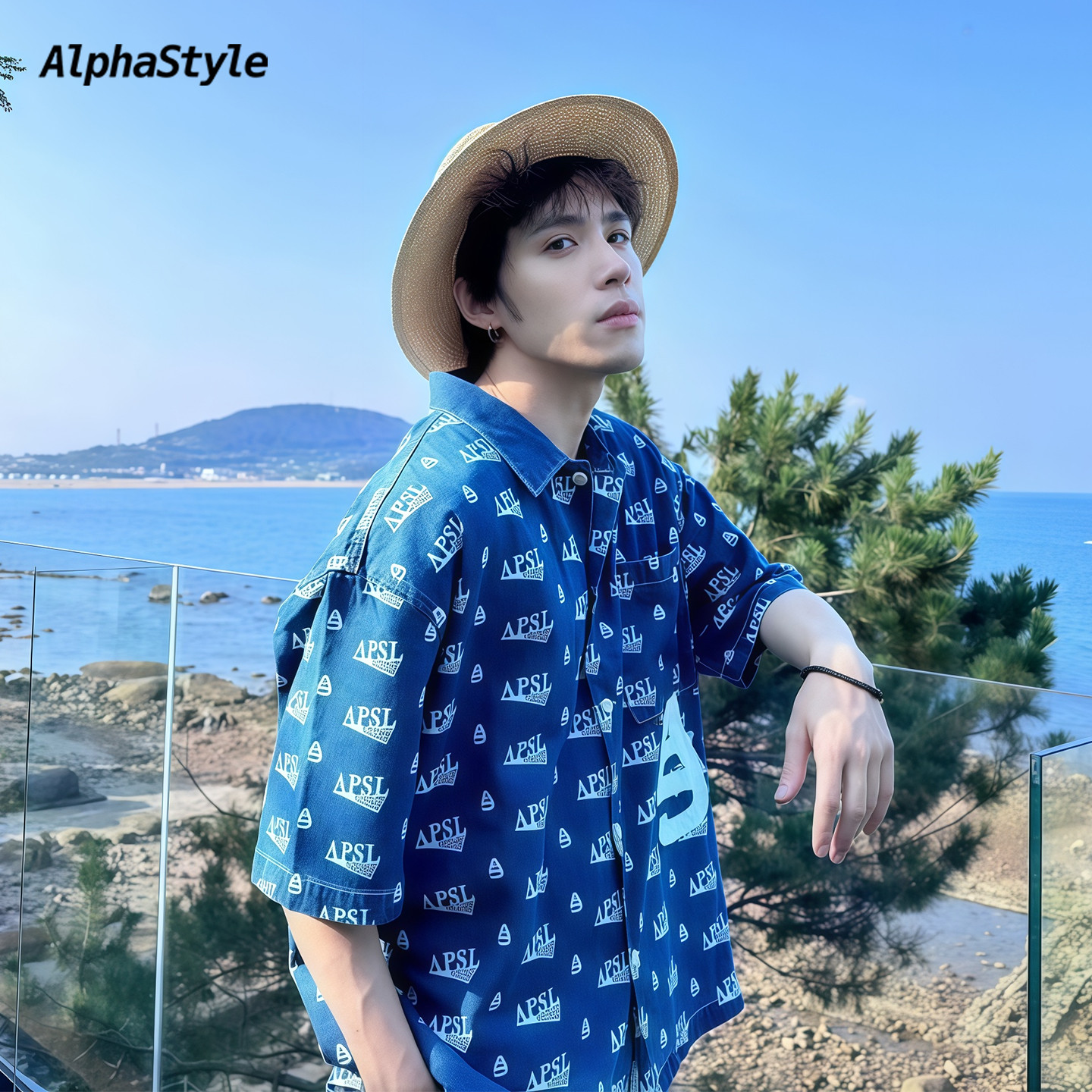 明星穿搭牛仔衬衫满印休闲纯棉