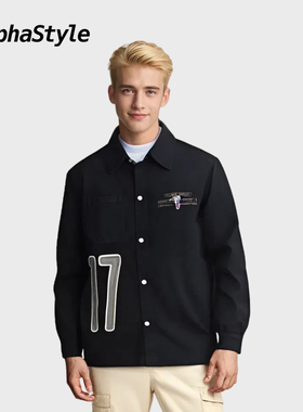 【武艺同款】AlphaStyle秋冬Zirkel复古工装衬衫刺绣翻领长袖男