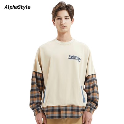 AlphaStyle春季撞色套头卫衣男女