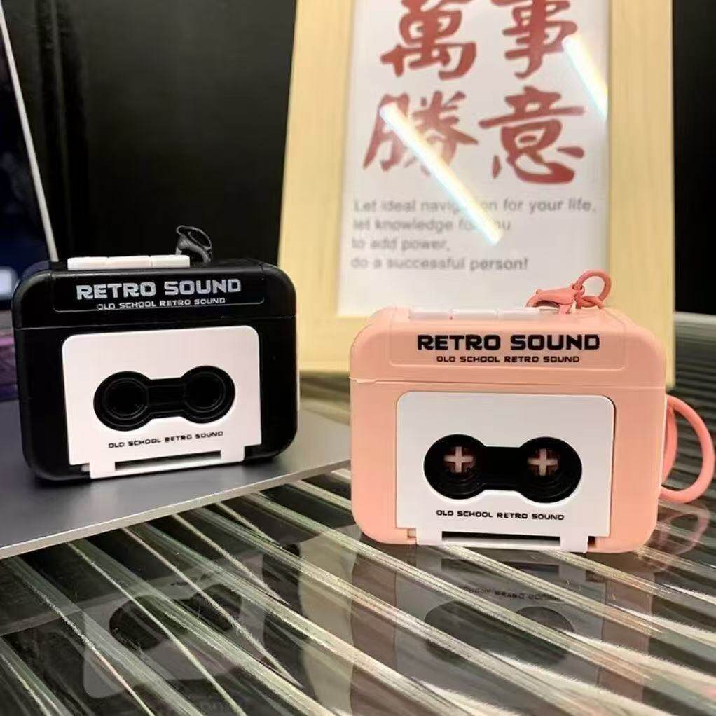 粉黑色磁带录音机钥匙扣迷你复古收音机会唱歌的音乐盒挂件可录音