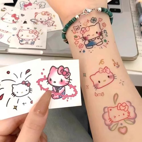 kitty猫纹身贴可爱卡通防水持久ins草本可洗少女心学生儿童贴纸