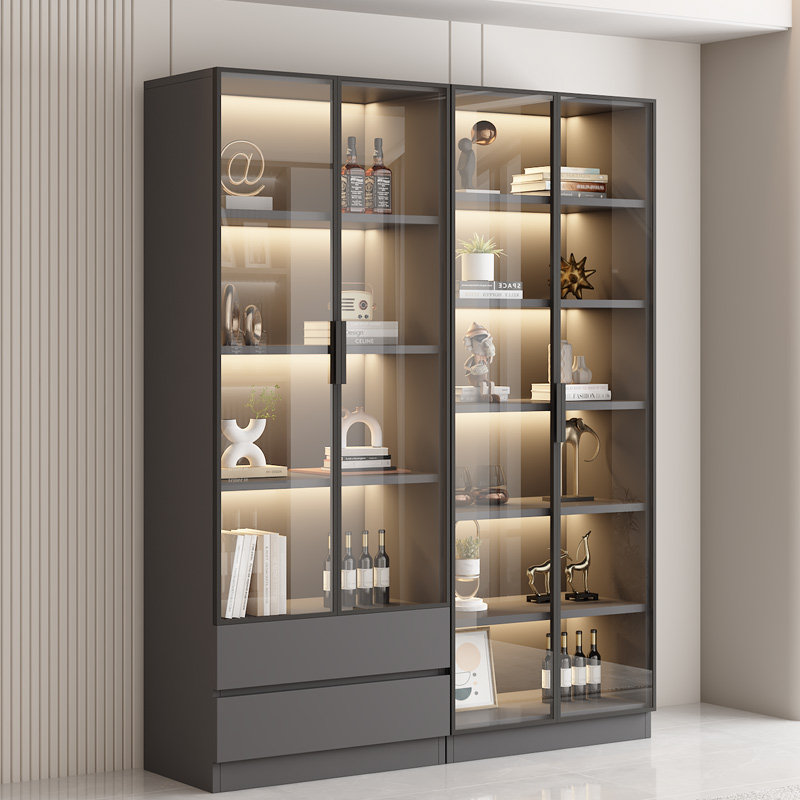 书柜一体整墙定制玻璃柜客厅落地酒柜书房组合书架家用手办展示柜