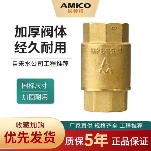 埃美柯立式止回阀黄铜水表止逆阀4分家用防反水螺纹水边单向阀 - 封面