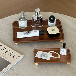 复古实木香薰托盘首饰盘香水置物架玄关钥匙收纳盘相思木收纳摆件