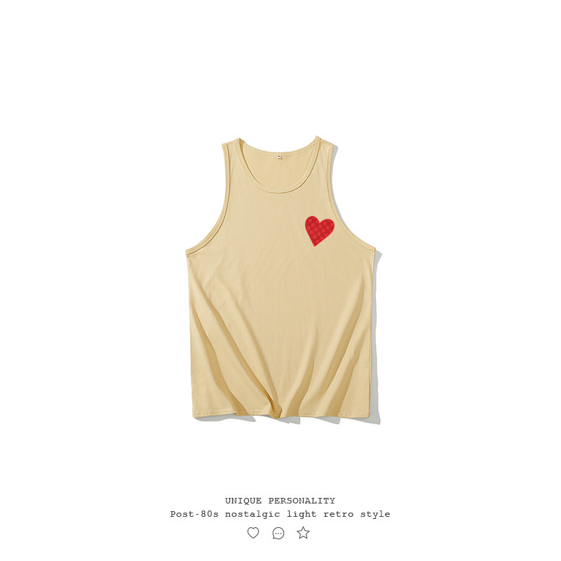 不二玩味纯棉夏装国潮妈见打系列男女童打底背心红色爱心矩形