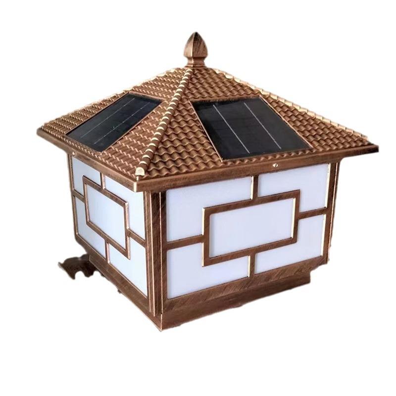 铜制户外柱头灯太阳能墙头灯围墙灯别墅门柱灯防水大门灯家用led