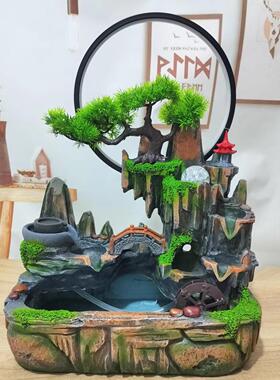 中式风格室内假山流水喷泉风水轮加湿器树脂工艺品摆件285
