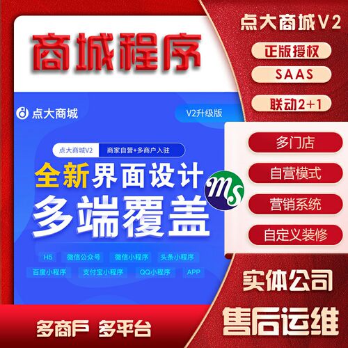 点大商城系统V2SAAS独立版源码代搭建部署小程序H5联动2+1开发vue