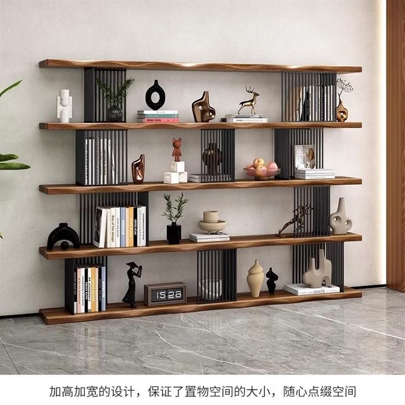 客厅隔断实木书架落地置物架办公室墙上书柜一体满靠墙轻奢博古架