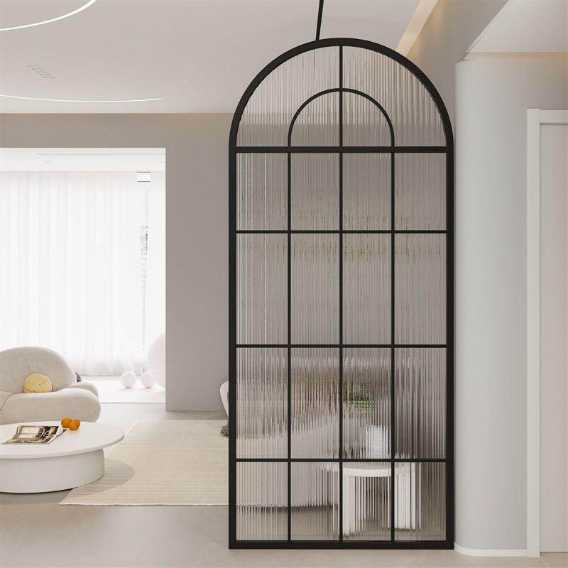 法式铁艺玻璃屏风客厅奶油风复古隔断铝合金假窗户创意拱门装饰