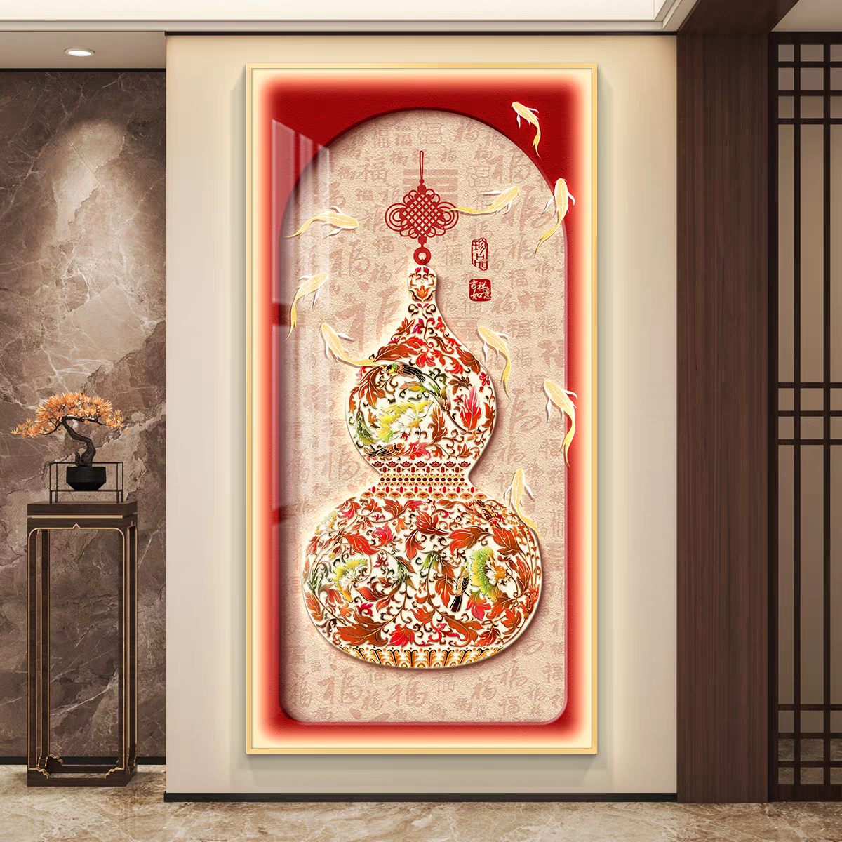 葫芦九鱼图led灯画入户玄关装饰画走廊过道挂画简约现代高级感画图片